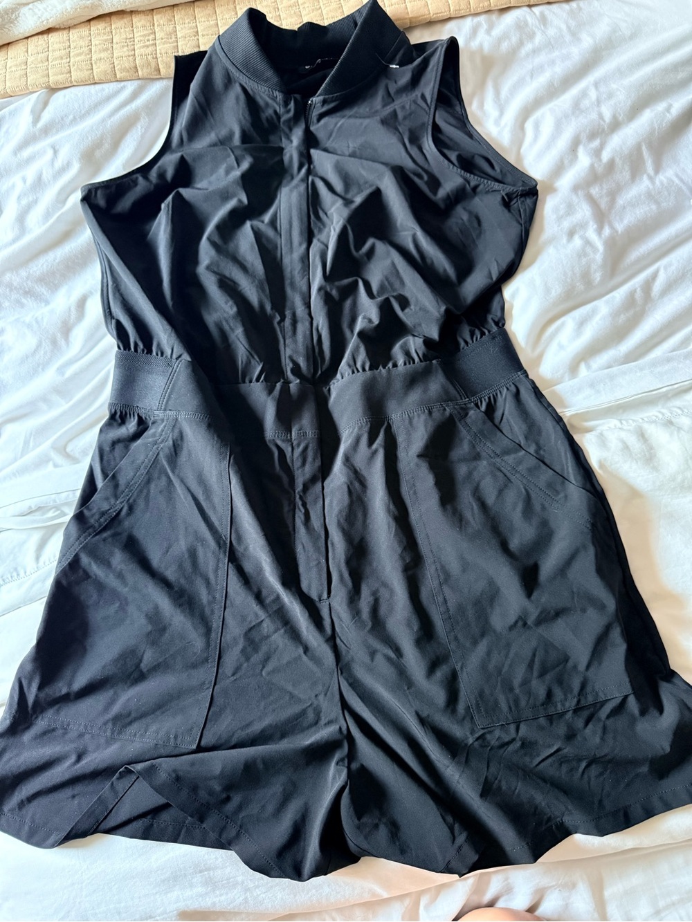 Athleta Black Sleeveless Zip Romper with Pockets